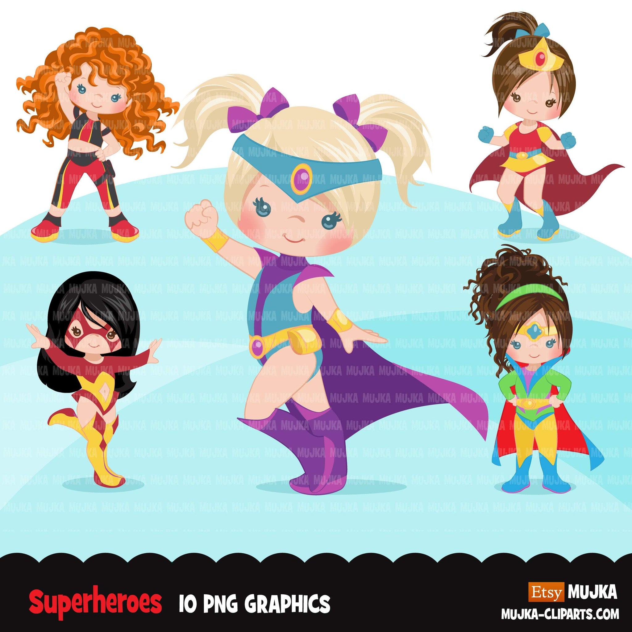 Superhero clipart, supergirl hero sublimation graphics, black girls birthday party, afro girl PNG clip art