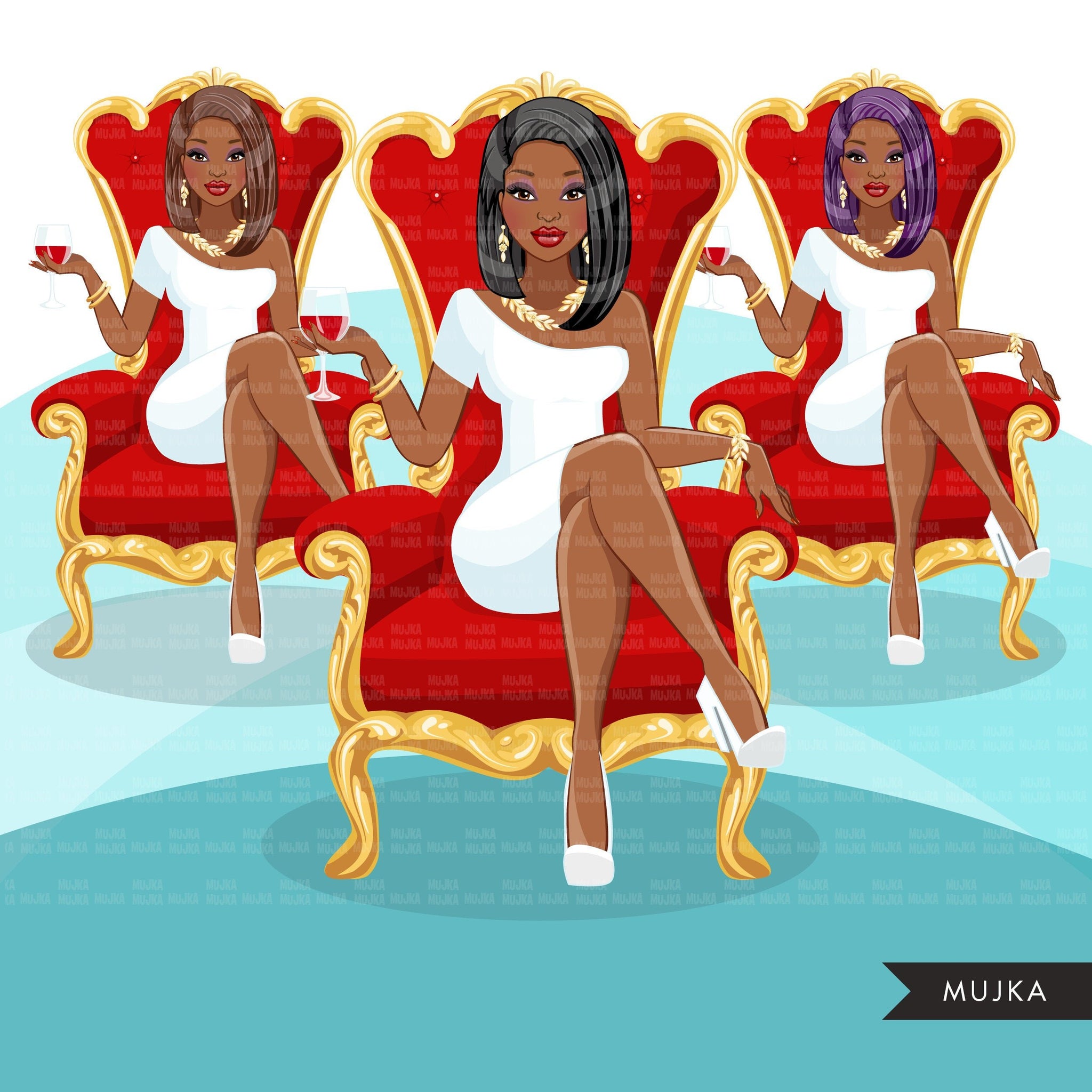Fashion Graphics, Black Woman bob cut hair red throne, Sublimation designs for Cricut & Cameo, commercial use PNG clipart