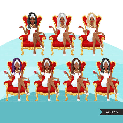 Fashion Graphics, Black Woman braids hair red throne, Sublimation designs for Cricut & Cameo, commercial use PNG clipart