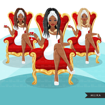 Fashion Graphics, Black Woman braids hair red throne, Sublimation designs for Cricut & Cameo, commercial use PNG clipart