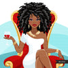 Fashion Graphics, Black Woman curly hair red throne, Sublimation designs for Cricut & Cameo, commercial use PNG clipart