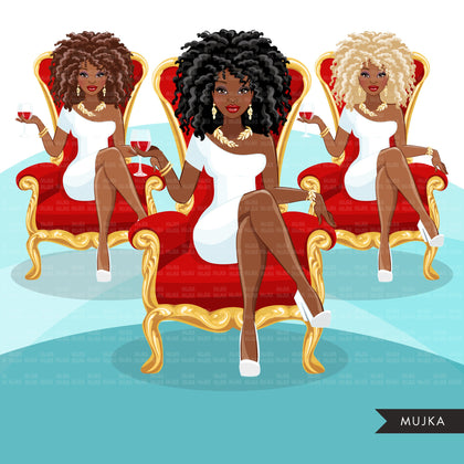 Fashion Graphics, Black Woman curly hair red throne, Sublimation designs for Cricut & Cameo, commercial use PNG clipart