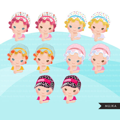 Baby Boss Clipart, girls with cute bonnet hat, baby girl, baby shower bonnet graphics, commercial use PNG clip art