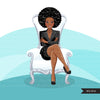 Fashion Graphics, Black BusinessWoman  white throne Afro hair, Sublimation designs for Cricut & Cameo, commercial use PNG clipart