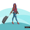 Fashion Graphics, travel vacation suitcase, Black woman long hair, Sublimation design for Cricut & Cameo, commercial use PNG clipart