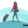 Fashion Graphics, travel vacation suitcase, Black woman long hair, Sublimation design for Cricut & Cameo, commercial use PNG clipart