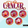 Zodiac Cancer Clipart, Png digital download, Sublimation Graphics for Cricut & Cameo, Caucasian long Hair Woman Horoscope sign designs