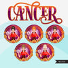 Zodiac Cancer Clipart, Png digital download, Sublimation Graphics for Cricut & Cameo, Caucasian Messy Bun Hair Woman Horoscope sign designs