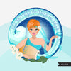 Zodiac Aquarius Clipart, Png digital download, Sublimation Graphics for Cricut & Cameo, Caucasian Pixie Hair Woman Horoscope sign designs