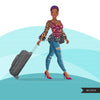 Fashion Graphics, travel vacation suitcase, Black woman short hair, Sublimation design for Cricut & Cameo, commercial use PNG clipart