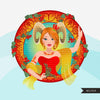 Zodiac Aries Clipart, Descarga digital Png, Gráficos de sublimación para Cricut &amp; Cameo, diseños de signos del horóscopo de mujer de pelo corto caucásico