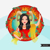 Clipart do Zodíaco Áries, download digital Png, gráficos de sublimação para Cricut e Cameo, cabelos longos caucasianos, designs de signos do horóscopo feminino