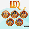 Zodiac Leo Clipart, Png digital download, Sublimation Graphics for Cricut & Cameo, Black Afro Woman Horoscope sign designs