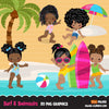 Beach Fun Clipart for Black Girls, Summer Swimsuit Graphics, surf board, beach ball, sublimation Png digital clip art