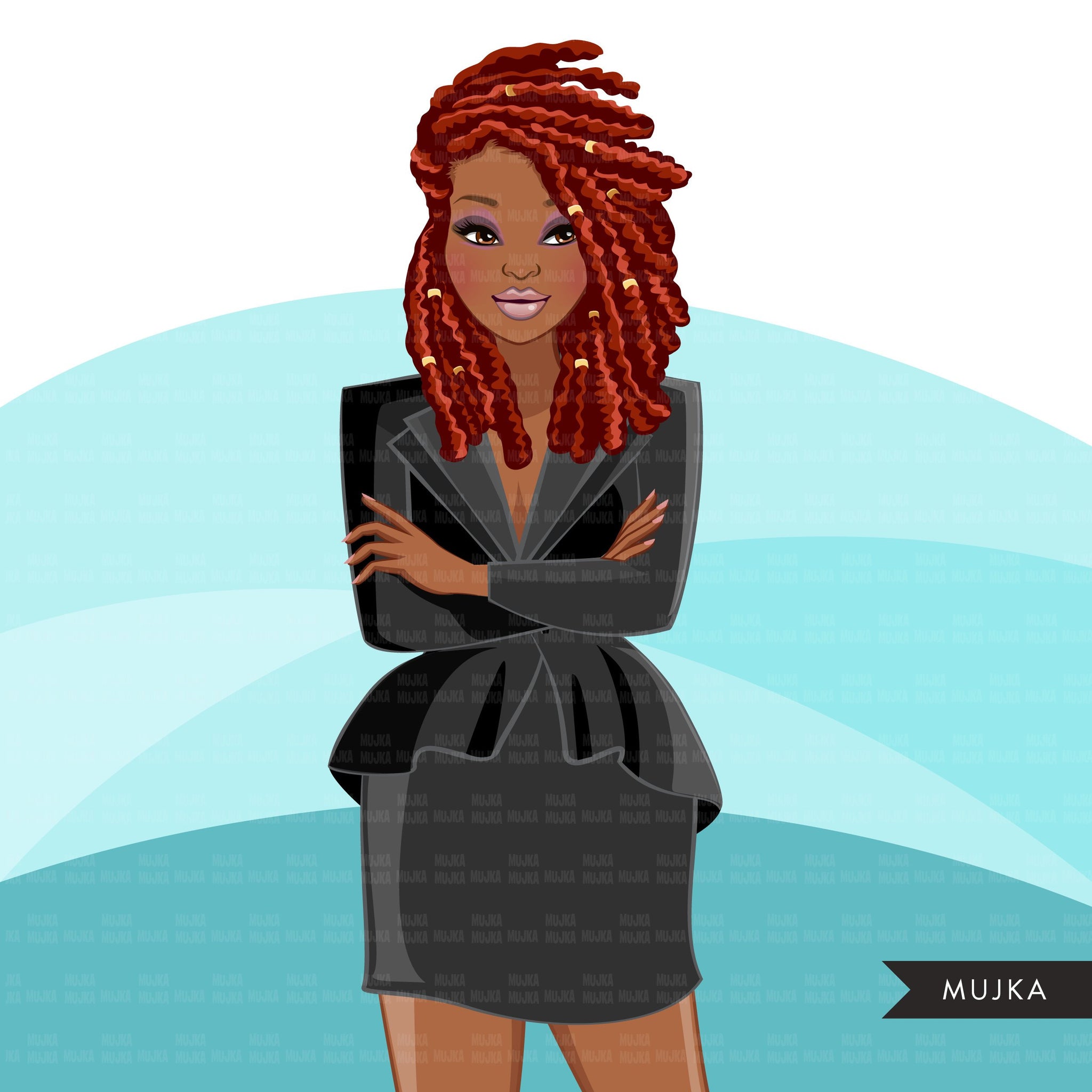 Fashion Graphics, Black Business Woman braids, dreads hair, Sublimation designs for Cricut & Cameo, commercial use PNG clipart
