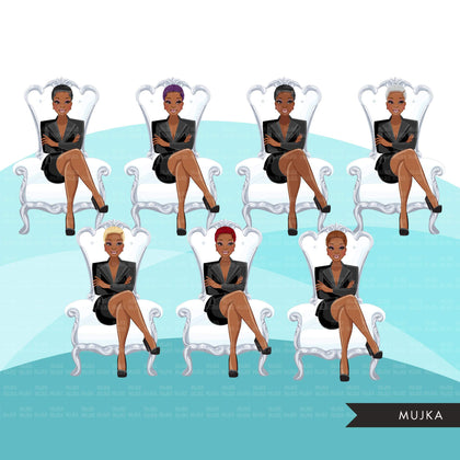 Fashion Graphics, Black Business Woman  white throne, Sublimation designs for Cricut & Cameo, commercial use PNG clipart