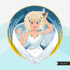 Zodiac Virgo Clipart, Descarga digital Png, Gráficos de sublimación para Cricut &amp; Cameo, diseños de signos del horóscopo de mujer de cabello rizado caucásico
