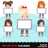 Girls holding frames Clipart, ripped jeans and boots cute kids with blank frame, sublimation Png digital clip art