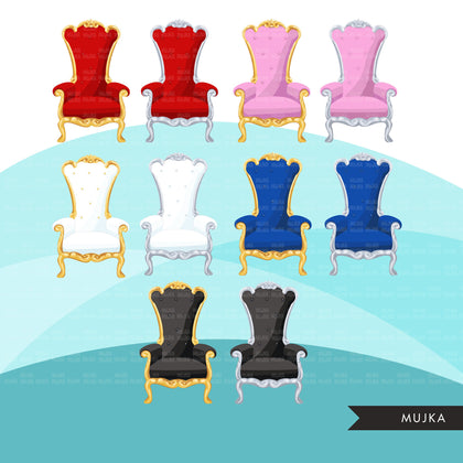 Royal throne clipart, Fashion Graphics, pink, red, black, white, royal blue, Sublimation designs for Cricut & Cameo, commercial use PNG