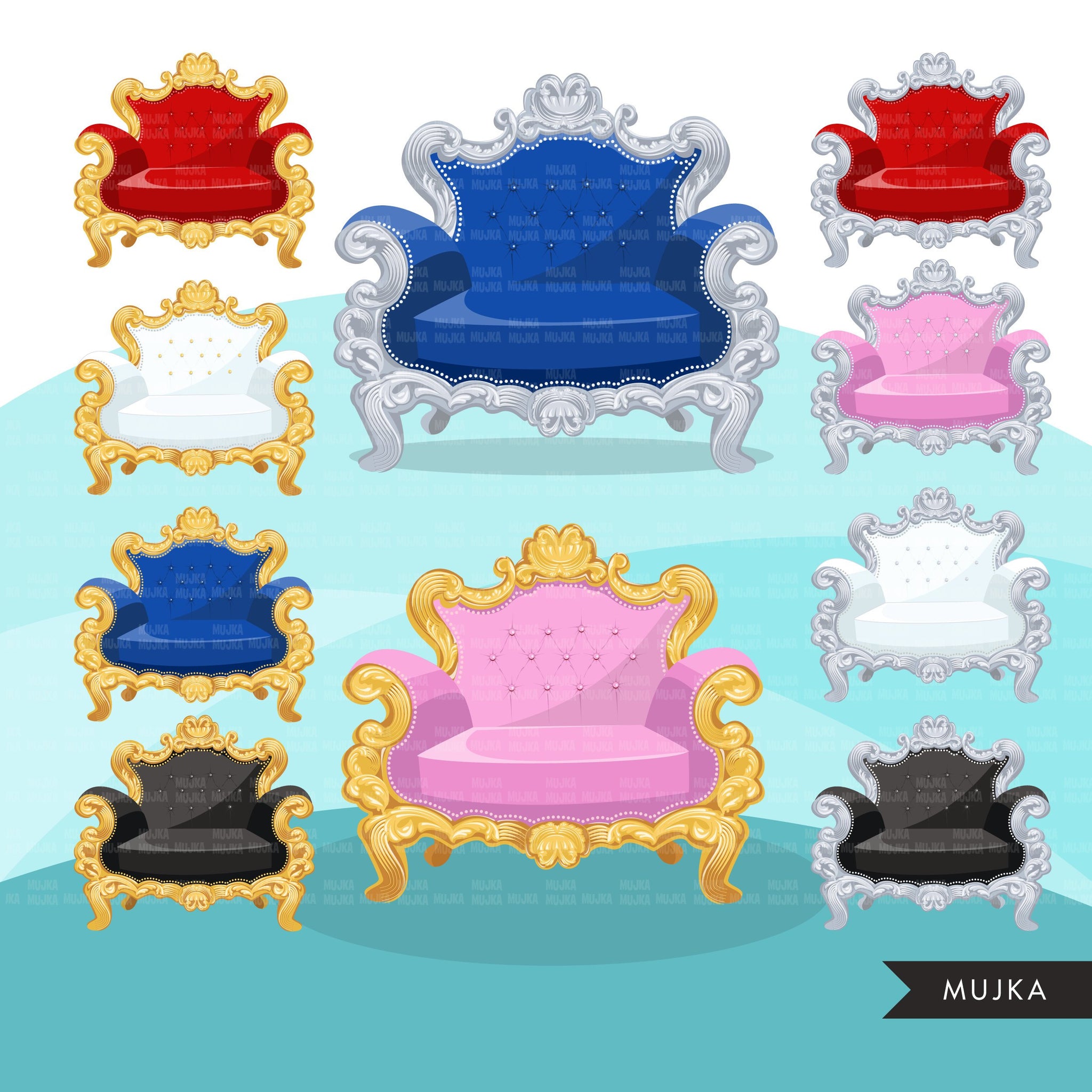 Royal throne clipart, Fashion Graphics, pink, red, black, white, royal blue, Sublimation designs for Cricut & Cameo, commercial use PNG