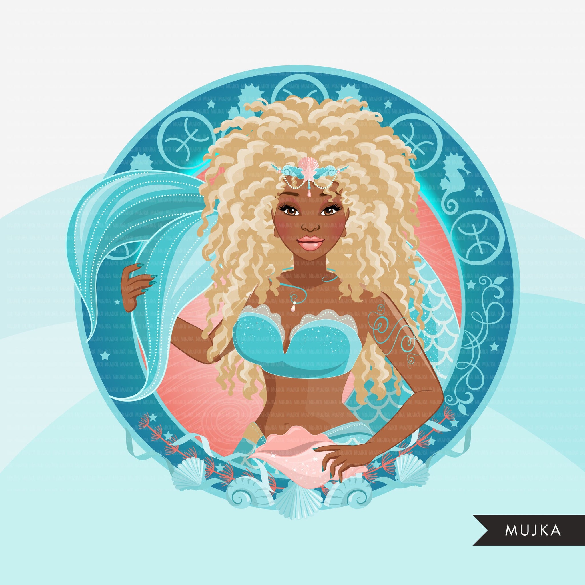 Zodiac Pisces Clipart, Png digital download, Sublimation Graphics for Cricut & Cameo, Black Afro Woman Horoscope sign designs