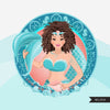 Zodiac Piscis Clipart, Descarga digital Png, Gráficos de sublimación para Cricut &amp; Cameo, diseños de signos del horóscopo de mujer de cabello rizado caucásico