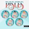 Zodiac Piscis Clipart, Descarga digital Png, Gráficos de sublimación para Cricut &amp; Cameo, diseños de signos del horóscopo de mujer de cabello recogido caucásico