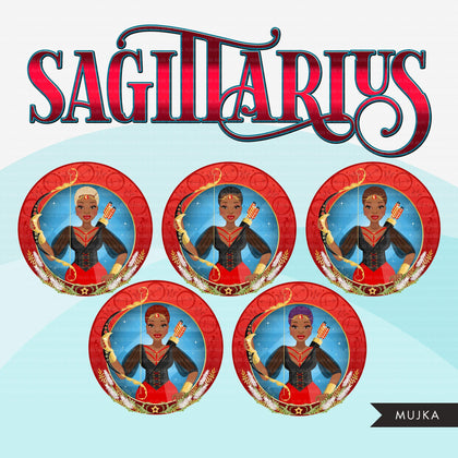 Zodiac Sagittarius Clipart, Png digital download, Sublimation Graphics for Cricut & Cameo, Black Woman Horoscope sign designs