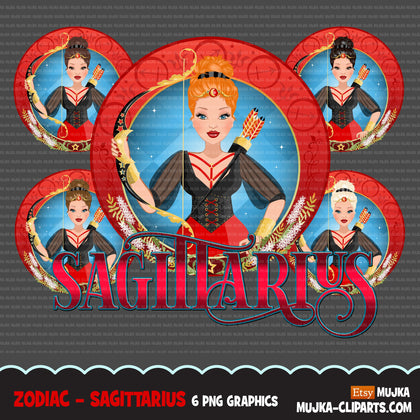 Zodiac Sagittarius Clipart, Png digital download, Sublimation Graphics for Cricut & Cameo, Caucasian updo hair Woman Horoscope sign designs