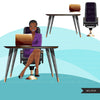 Fashion Graphics, Black Business Woman with laptop, short hair, Sublimation designs for Cricut & Cameo, commercial use PNG clipart