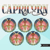 Zodiac Capricorn Clipart, Png digital download, Sublimation Graphics for Cricut & Cameo, Black Woman Horoscope sign designs