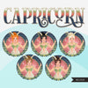 Zodiac Capricorn Clipart, Png digital download, Sublimation Graphics for Cricut & Cameo, Caucasian Woman messy bun Horoscope sign designs