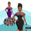 Ankara Fashion Graphics, Kente African dress, black woman Sublimation designs for Cricut & Cameo, commercial use PNG clipart