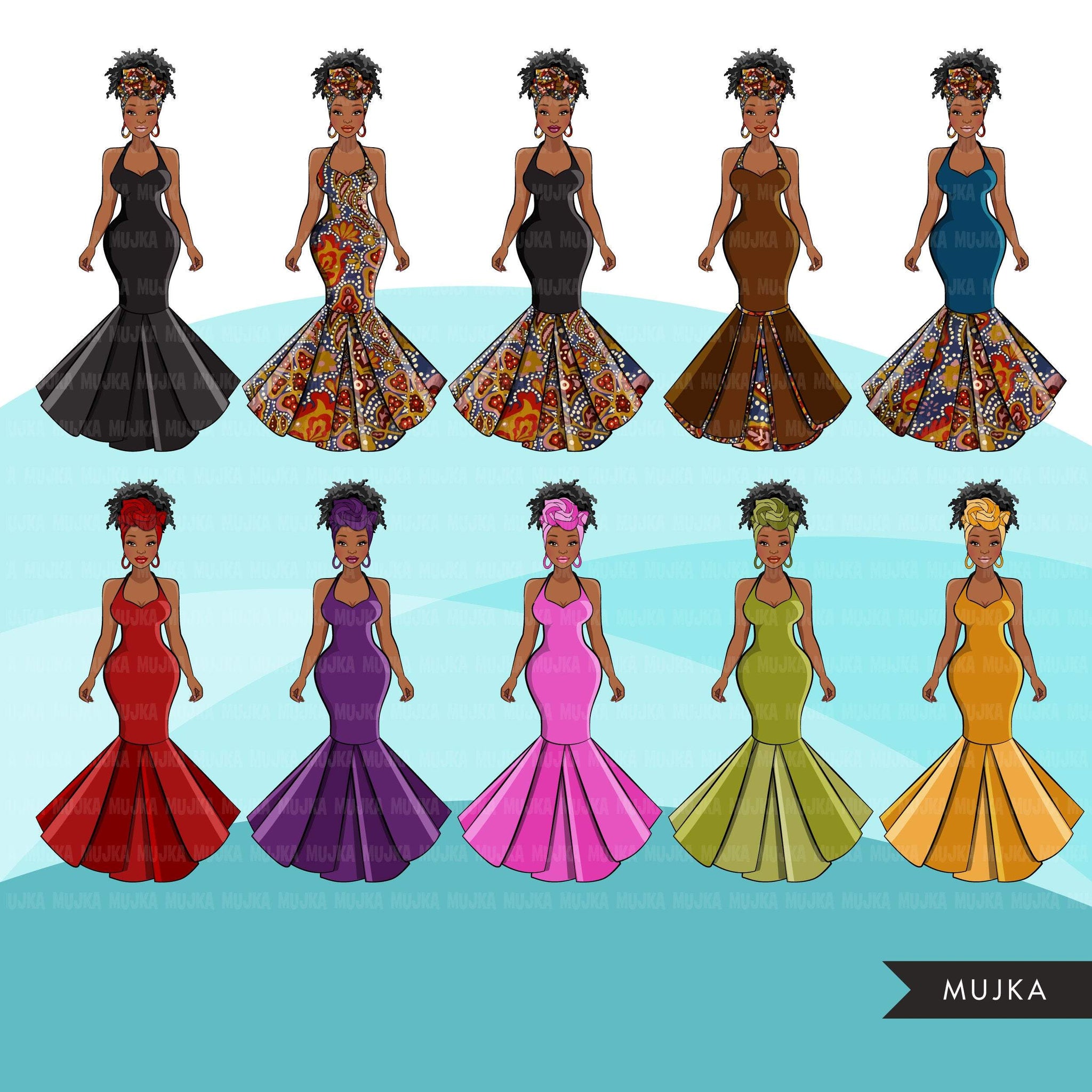 Ankara Fashion Graphics, African dress, black woman traditional pattern Sublimation designs for Cricut & Cameo, commercial use PNG clipart