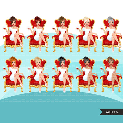 Fashion Graphics, Caucasian Woman messy bun hair red throne, Sublimation designs for Cricut & Cameo, commercial use PNG clipart