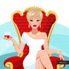 Fashion Graphics, Caucasian Woman pixie hair red throne, Sublimation designs for Cricut & Cameo, commercial use PNG clipart