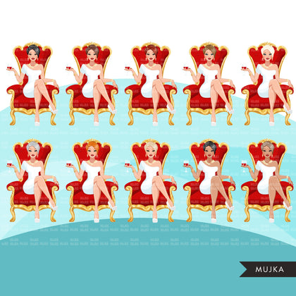 Fashion Graphics, Caucasian Woman short hair red throne, Sublimation designs for Cricut & Cameo, commercial use PNG clipart