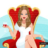 Fashion Graphics, Caucasian Woman long hair red throne, Sublimation designs for Cricut & Cameo, commercial use PNG clipart
