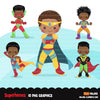 Superhero clipart, superboy hero sublimation graphics, black boys birthday party,PNG clip art