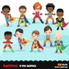 Superhero clipart, superboy hero sublimation graphics, black boys birthday party,PNG clip art