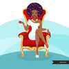 Fashion Graphics, Black Woman afro hair red throne, Sublimation designs for Cricut & Cameo, commercial use PNG clipart
