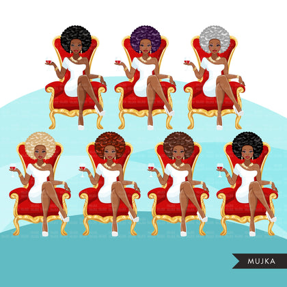Fashion Graphics, Black Woman afro hair red throne, Sublimation designs for Cricut & Cameo, commercial use PNG clipart