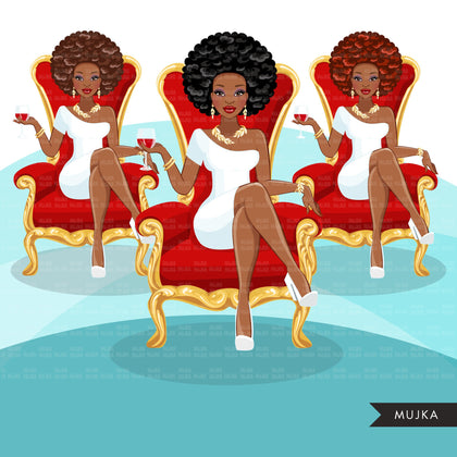 Fashion Graphics, Black Woman afro hair red throne, Sublimation designs for Cricut & Cameo, commercial use PNG clipart