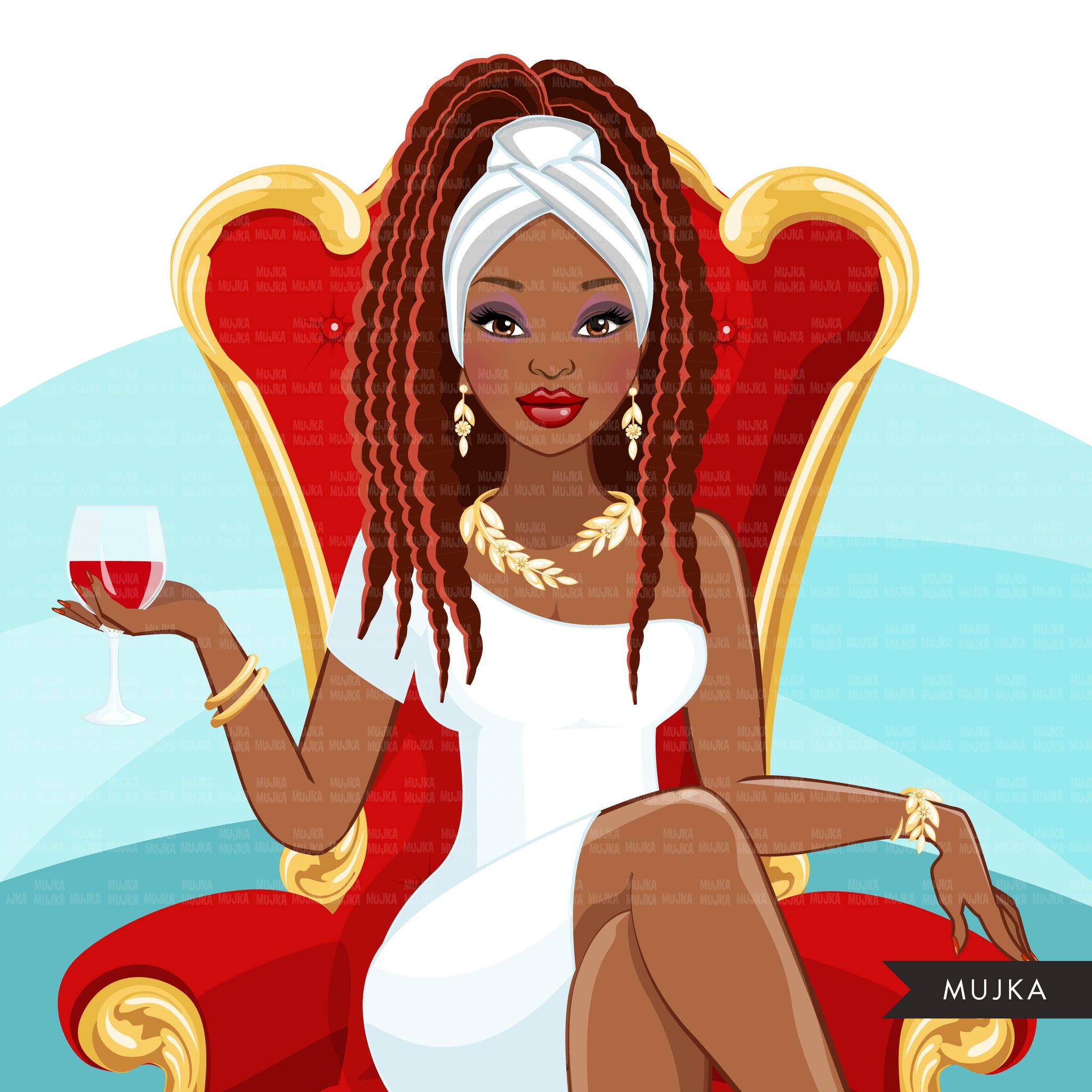 Fashion Graphics, Black Woman braids hair red throne, Sublimation designs for Cricut & Cameo, commercial use PNG clipart