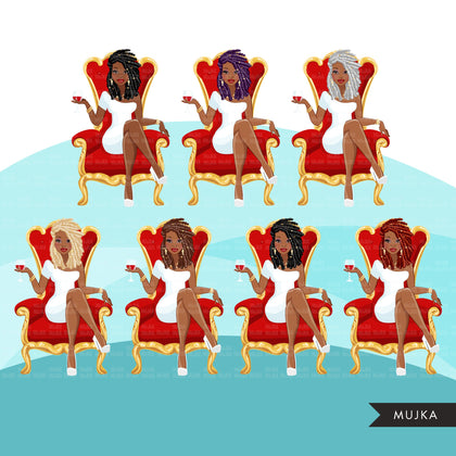 Fashion Graphics, Black Woman dreads braids hair red throne, Sublimation designs for Cricut & Cameo, commercial use PNG clipart