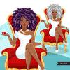Fashion Graphics, Black Woman curly hair red throne, Sublimation designs for Cricut & Cameo, commercial use PNG clipart