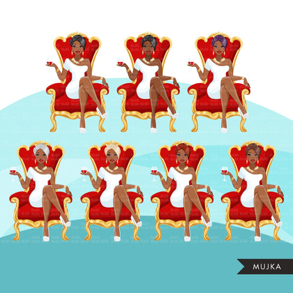 Fashion Graphics, Black Woman pixie hair red throne, Sublimation designs for Cricut & Cameo, commercial use PNG clipart