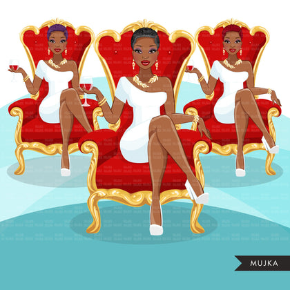 Fashion Graphics, Black Woman short hair red throne, Sublimation designs for Cricut & Cameo, commercial use PNG clipart