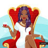 Fashion Graphics, Black Woman long hair red throne, Sublimation designs for Cricut & Cameo, commercial use PNG clipart