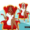 Fashion Graphics, Black Woman long hair red throne, Sublimation designs for Cricut & Cameo, commercial use PNG clipart